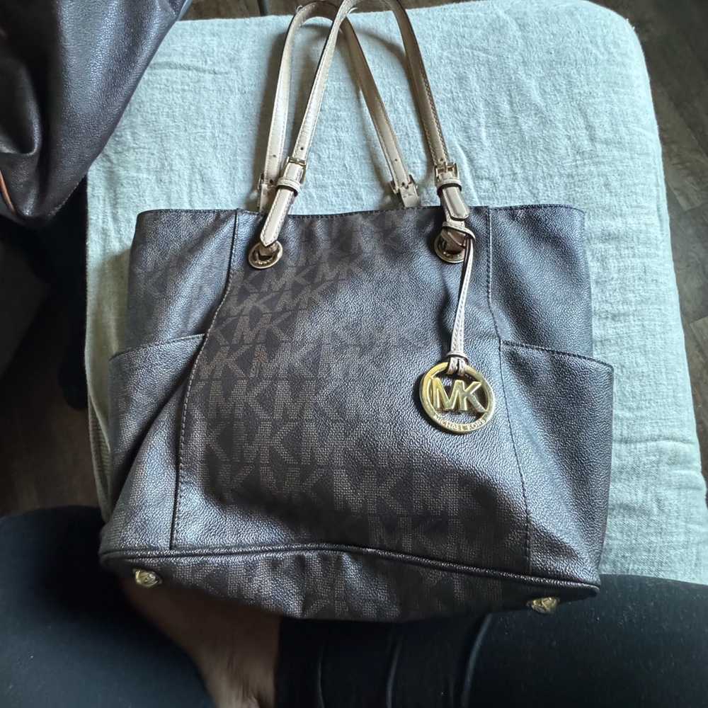 Michael Kors Brown Leather Tote with Signature Charm